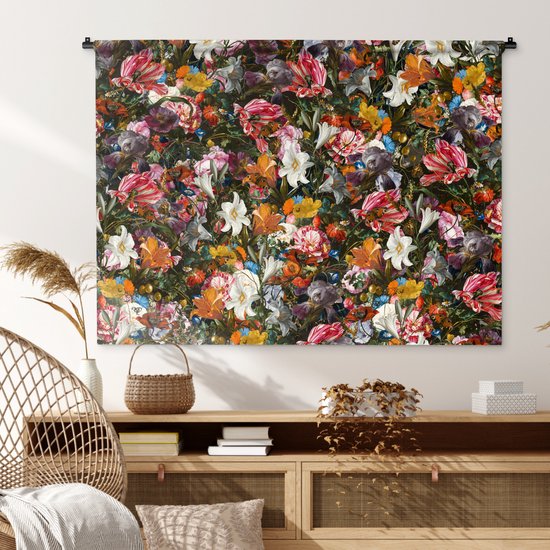 Tenture murale - Tissu mural - Fleurs - Art - Papillon - 120x90 cm - Tapisserie