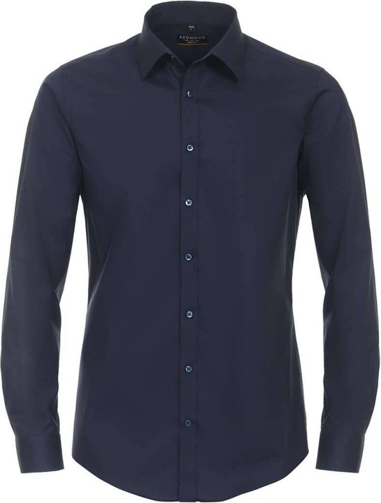 Redmond slim fit overhemd - popeline - blauw - Strijkvriendelijk - Boordmaat: 35/36