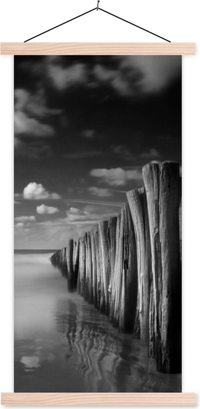 Porte-affiche avec affiche - Affiche scolaire - Impression photo noir et blanc temps orageux - 60x120 cm - Lattes vierges