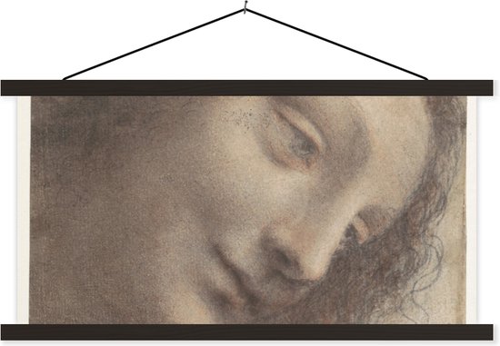 Posterhanger incl. Poster - Schoolplaat - The Head of the Virgin - Leonardo da Vinci - 90x45 cm - Zwarte latten
