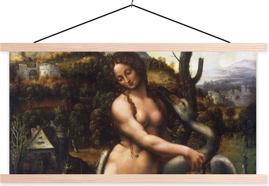 Posterhanger incl. Poster - Schoolplaat - Leda en de zwaan - Leonardo da Vinci - 150x75 cm - Blanke latten