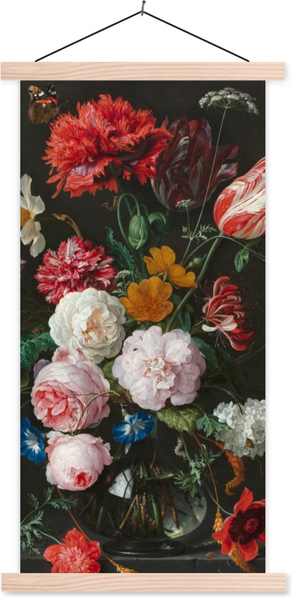 Affiche scolaire - Nature morte aux fleurs dans un vase en verre - Peinture de Jan Davidsz. de Heem - 40x80 cm - Lattes vierges