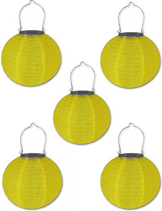 Solar lampionnen geel 35 cm - 5 stuks