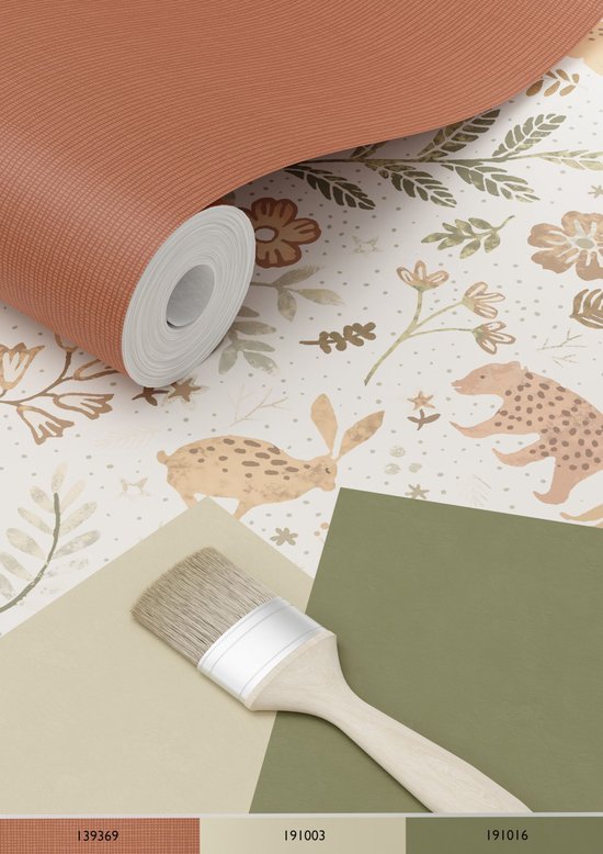 ESTAhome papier peint forêt avec animaux de la forêt blanc cassé et beige - 139525 - 53 cm x 10,05 m