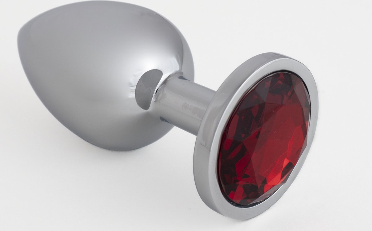 Goedkoopste Zilveren Buttplug met Diamant Rood Medium - Sex Toys voor Koppels - Mannen - Vrouwen - Anaal plug Zilver