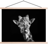 Posterhanger incl. Poster 120x90 cm - Schoolplaat - Giraffe - Dier - Zwart - Wit - Textielposter - Blanke latten
