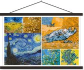 Posterhanger incl. Poster 120x80 cm - Schoolplaat - Van Gogh - Sterrennacht - Collage - Textielposter - Zwarte latten