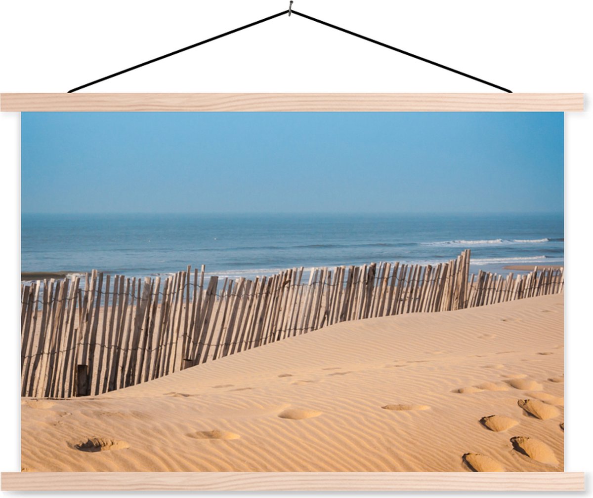 Posterhanger incl. Poster 60x40 cm - Schoolplaat - Strand - Zee - Palen - Textielposter - 