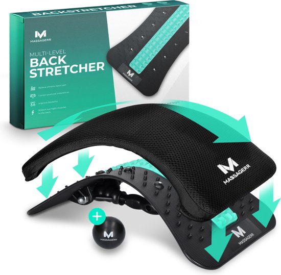 Massagerr® Backstretcher - Incl. Stressbal - Rugstretcher - Incl. Comfortabel Kussen - Multi Level Back Stretcher - Rugmassage - Verstelbaar - Rugklachten en Rugpijn - Ontspanning