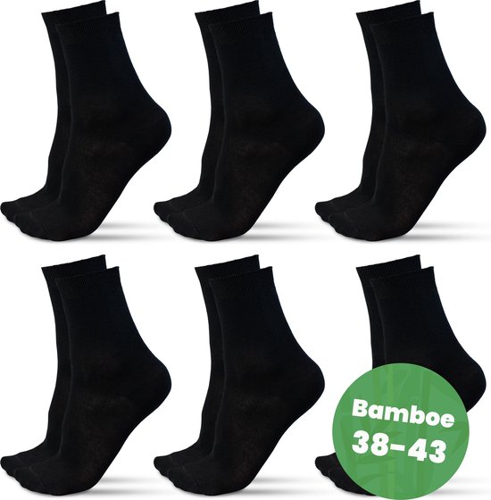 Chaussettes Saaf Bamboe - 6 Paires - Taille 39- 44 - Femme / Homme - Zwart