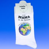 Liefste mama - Moeder - Hou van je - Verjaardag - Gift - mama cadeau - -Sokken met tekst - Witte sokken - Grappige cadeau - Cadeau voor moeder - moederdag cadeautje - Verjaardags cadeau voor moeder mama - LuckyDay Socks - Maat 37-44