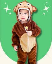 BoefieBoef Aap Dieren Onesie & Pyjama voor Baby & Dreumes en Peuter tm 18 maanden - Kinder Verkleedkleding - Dieren Kostuum Pak - Bruin