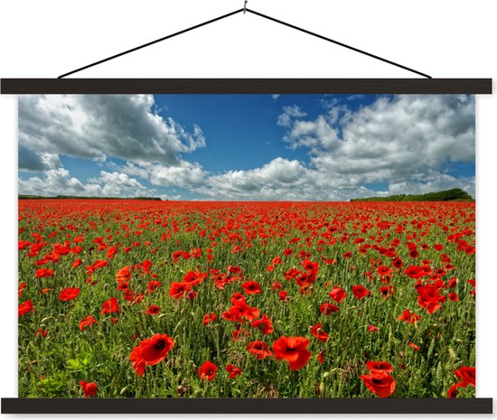 Nuages blancs éclatants au dessus d'un champ de coquelicots affiche scolaire lattes plates noir 120x80 cm - Tirage photo sur poster textielposter (décoration murale salon / chambre)