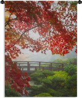 Wandkleed - Wanddoek - Japanse esdoorn - Bomen - Brug - Natuur - Japans - 120x160 cm - Wandtapijt