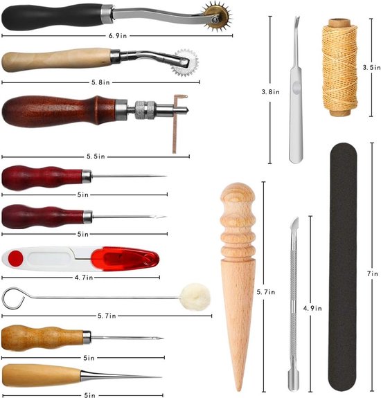 Zasvec Kit Couture Cuir 48 Pièces - Avec Fil Ciré 12 Couleurs, Poinçon, Aiguilles, Ciseaux - Pour Réparation Et DIY