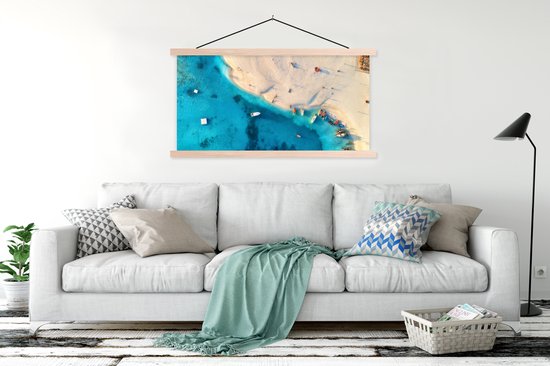 Posterhanger incl. Poster 150x75 cm - Schoolplaat - Zee - Boot - Kleuren - Textielposter - Blanke latten