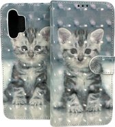 Portemonnee Book Case Hoesje Geschikt voor: Samsung Galaxy A32 4G - Kat Print