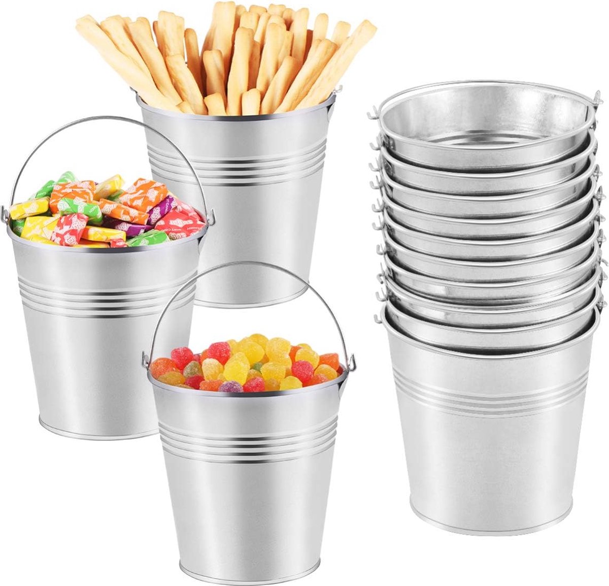 emmer mini wit blik emmer Pommes Frites zoete blikken emmer - 12 stuks