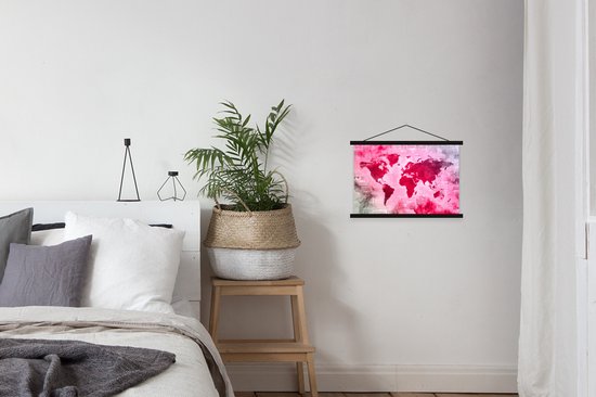 Affiche scolaire - Wereldkaart - Rouge - Journal - 60x40 cm - Lattes noires