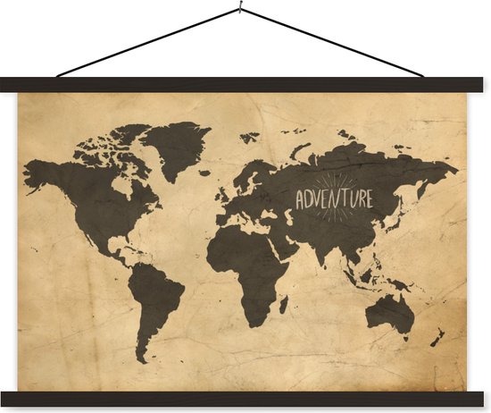 Affiche scolaire - Carte du Wereldkaart - Citation - Vintage - 60x40 cm - Lattes noires