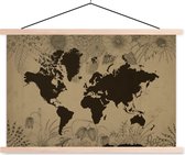 Affiche scolaire - Wereldkaart - Vintage - Zwart - 60x40 cm - Lattes vierges