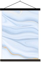 Posterhanger incl. Poster 40x53 cm - Schoolplaat - Marmer - Golf - Blauw - Patronen - Marmerlook - Pastel - Textielposter - Zwarte latten