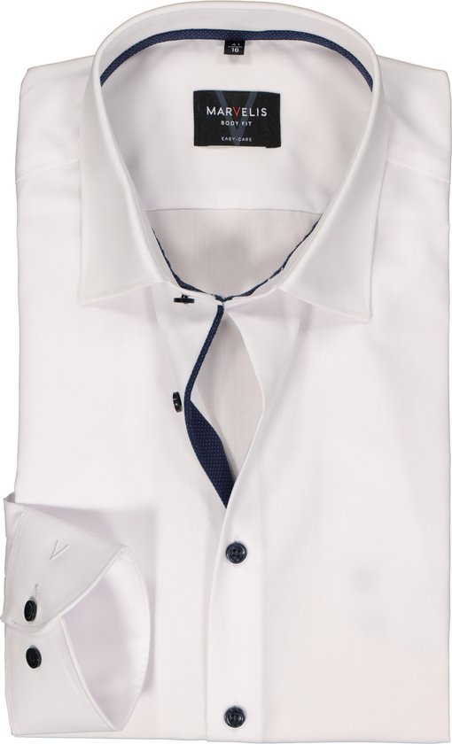 MARVELIS body fit overhemd - mouwlengte 7 - popeline - wit - Strijkvriendelijk - Boordmaat: 40