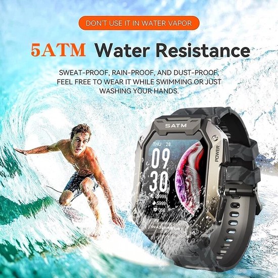 C20 Militaire Smart Horloge Mannen Carbon Black Ultra Leger Outdoor IP68 5ATM Waterdicht Hartslag Bloed Zuurstof Satm Smartwatch 2023 - Merkloos