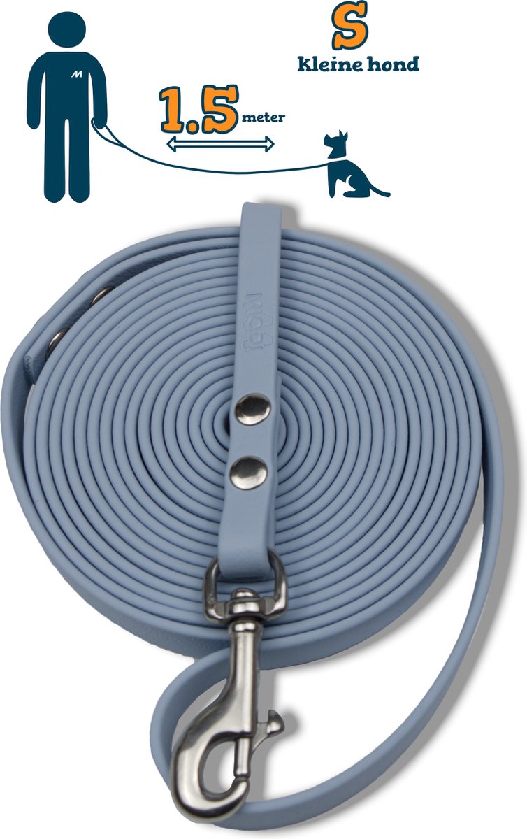 Miqdi hondenriem - BioThane ® - pastel blauw - 1.5 meter lang - 9 mm breed - XS/S - kleine hond