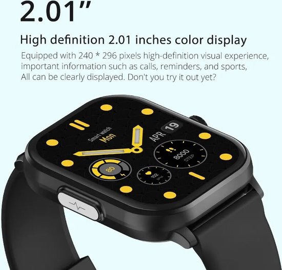 C63 ECG PPG Blood Oxygen Health Smart Watch 2.01 Display IP68 Waterdicht 7 dagen. bol