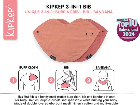 3-in-1 Bib - Sienna - XL spuugdoek, slabber en bandana in 1! - 2 paar - katoen - dubbellaags van Dooky — afbeelding 3