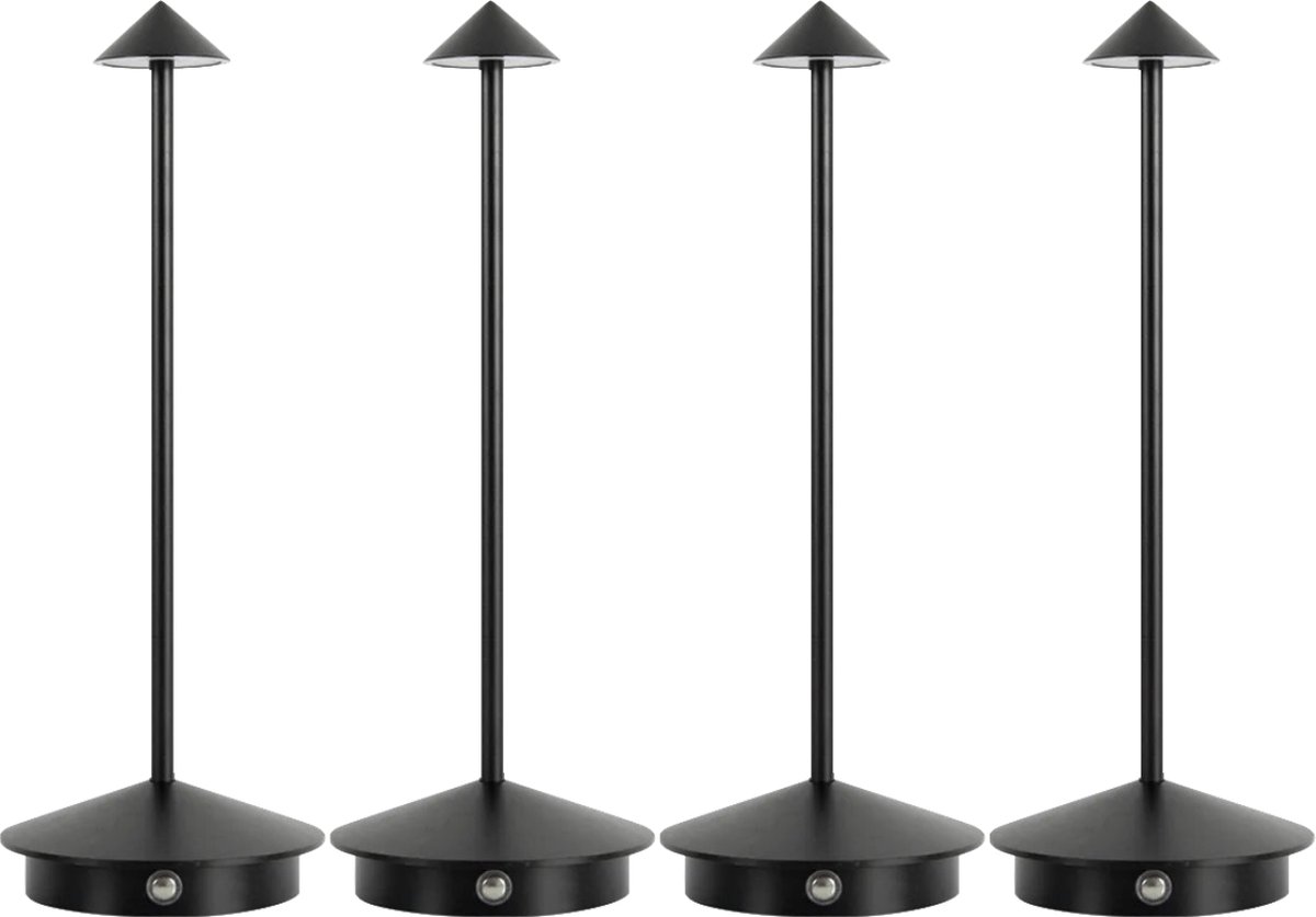 4 Stuks - Tafellamp – Oplaadbaar - Zwart – Dimbaar – 29CM – Aluminium – Bureaulamp – Tafellamp Slaapkamer