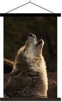 Posterhanger incl. Poster 40x60 cm - Schoolplaat - Wolf - Grijs - Dieren - Textielposter - Zwarte latten
