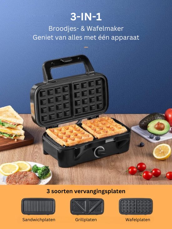 Tosti-ijzer, 1200 watt wafelijzer, 3 in 1 tosti-ijzer (sandwich, wafel Tosti-ijzer, 1200 watt wafelijzer, 3 in 1 tosti-ijzer (sandwich, wafel