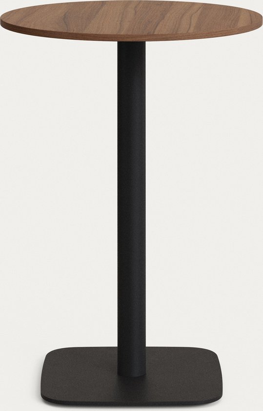 Kave Home - Ronde hoge witte Dina-tafel van noothout met melamine en zwart gelakte metalen poot Ø 60 x