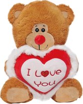 Teddybeer Fuzzy Pluche Knuffel met Glitter Hart Love (Bruin) 25 cm {Moederdag Knuffelbeer met Rood Love Hartje | I Love You / Ik hou van jou Cadeau | Valentine Valentijnsdag Moederdag kado rozenbeer rozen beer kado}