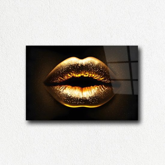 Glasschilderij gouden lippen 150x100 CM