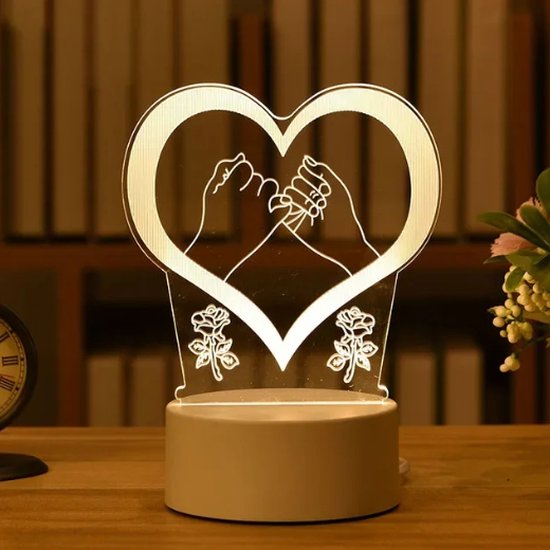 Lampe Led Acryl 3d Amour Romantique Pour Saint Valentin - la gou - USB - White Chaud