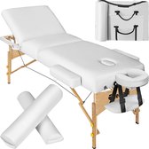 tectake® - 3 zones massagetafel behandeltafel Somwang - 7,5cm matras en houten frame - incl. rolkussens en draagtas - wit - behandelbank – incl. opbergtas – opvouwbaar