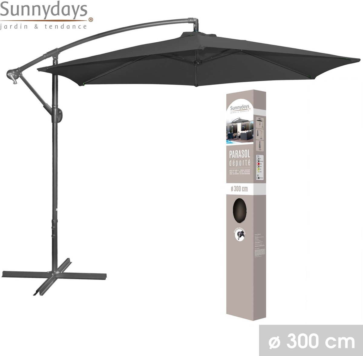 Urban Living SUNNYDAYS PARASOL DEPORTE ROND GRIS ANTHRACITE DIAM 300CM TOILE 180GR