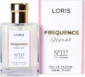 Loris Parfum Frequence Floral - 117 - Damesparfum - 50ML - Eau de Parfum - Basis noten - Musk/Vanille/Cedarhout - Topnoten: Framboos /Rozen - Midden noten: Roze Peper / pioenroos / Jasmijn