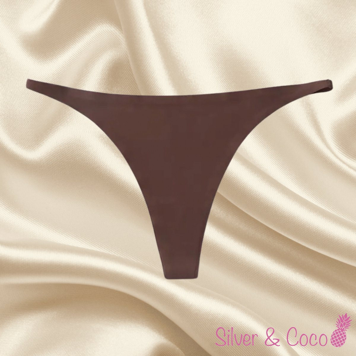 SilverAndCoco® - Naadloze String / Seamless Onderbroek Dames / Zacht Brazilian Slipje / Naadloos Stretch Ondergoed Vrouw / Strings Dames Lingerie Broekje Slip - Kastanje / Large