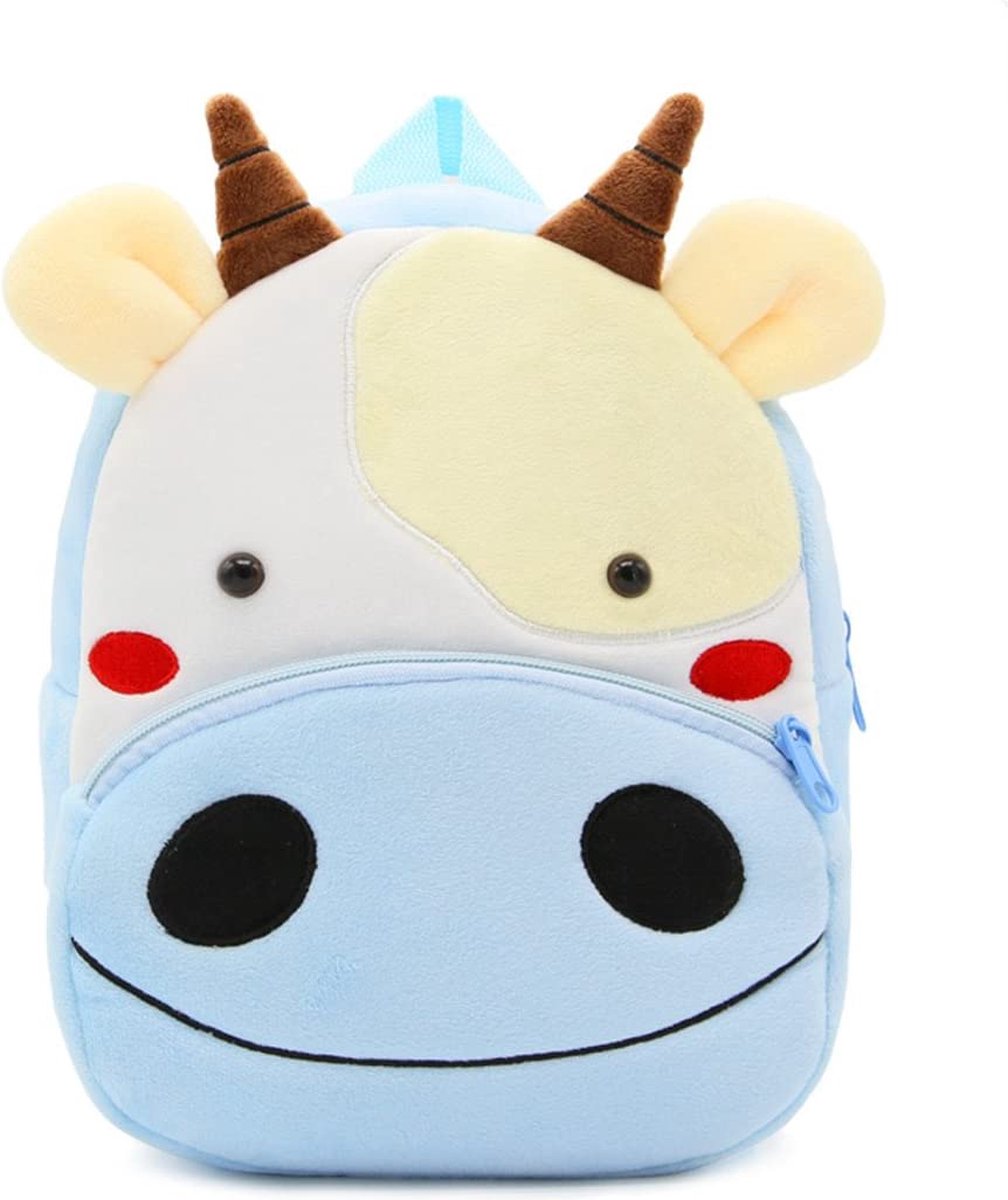 BoefieBoef Koe Kinder Rugzak - Zacht Pluche Peuter-Kleuter Dieren Rugtas - Lengte 80-120 cm 0-5 jaar - Ergonomisch & Wasbaar - Baby Backpack - Jongen of Meisje - Cadeau Verjaardag, Sinterklaas & Kerst - Gymtas, Schooltas, Boekentas & BSO - Blauw