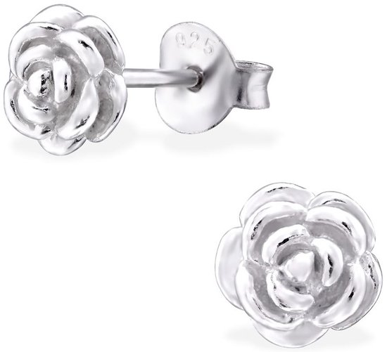 Joy|S - Zilveren roosje oorbellen - 6 mm - bloem oorknoppen