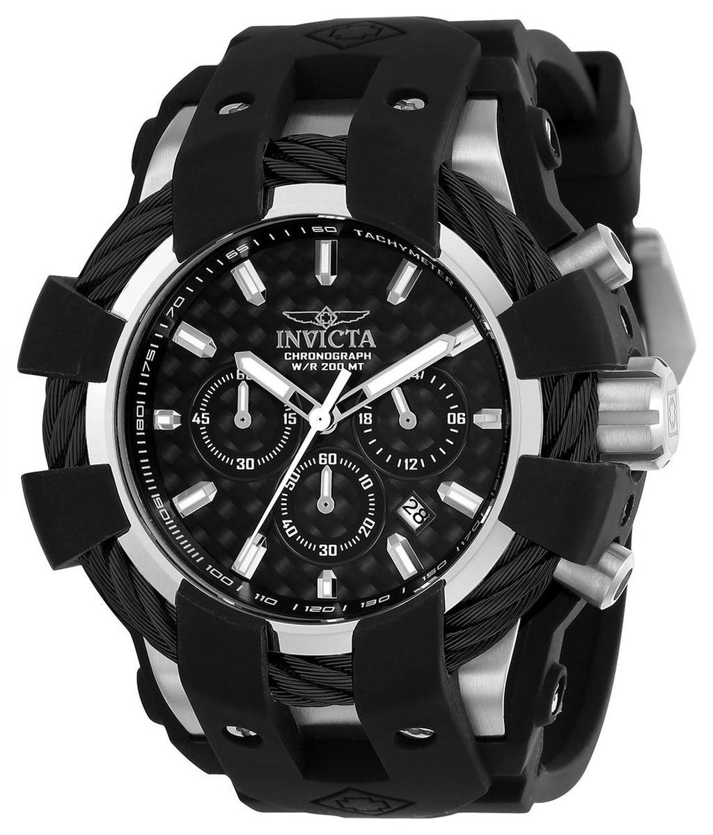 Invicta Bolt 23855 Heren Horloge - Waterdicht - Analoog - Quartz Uurwerk - Roestvrij Staal met zwarte Wijzerplaat - 48mm