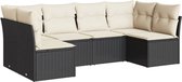 Salon de Jardin vidaXL - Set de salon 6 pièces avec coussins en polyrotin noir - Mobilier de jardin - Canapé de salon noir