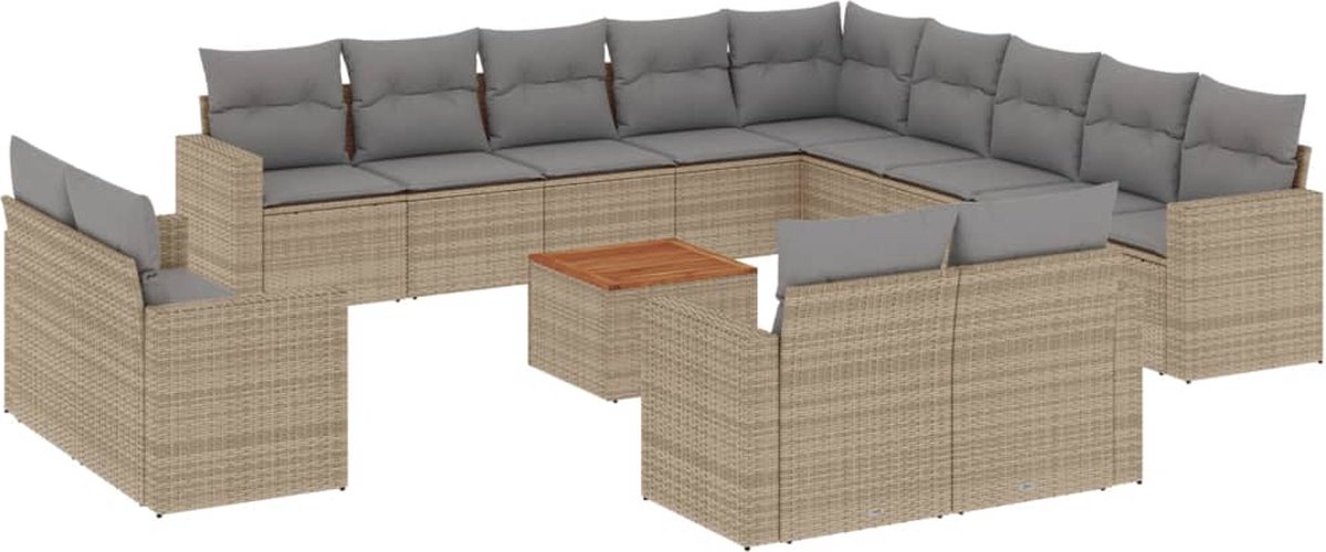 vidaXL 14-delige - Loungeset - met - kussens - poly - rattan - beige