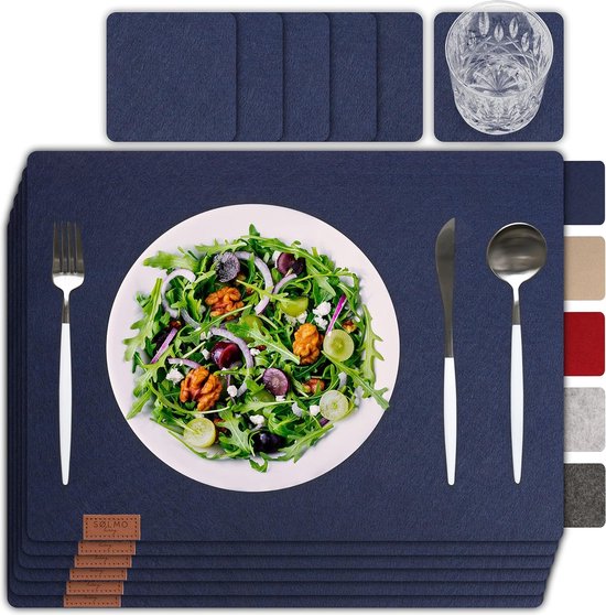 smøla 12-delige Premium Vilt Tafelset incl. Onderzetter I Placemat Wasbaar Beige I Placemat Afneembaar, Placemat Set met Vilt Onderzetter voor Borden, Glazen I Tafeldecoratie Winter, Zandbeige