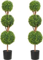 kunstbuxusbal 122cm hoog tuindecoratief buxus in bloempot kunstbuxusbal kunstplant gemaakt van PE, hout, PP inclusief 2 decoratieve LED-lampen en 10 reservebladeren