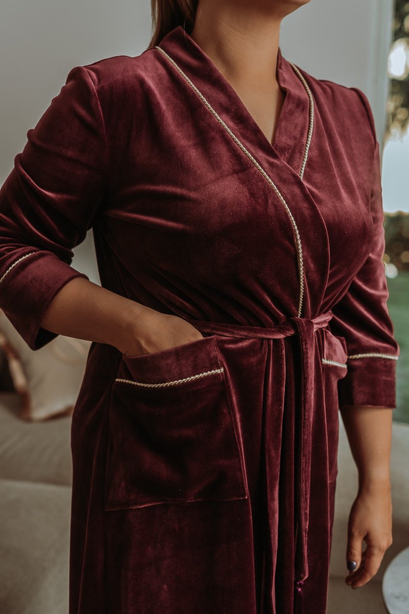 Women's Pajama Bathrobe / Velvet Nightgown Robe / Solid Colour Velour Sexy Nightgown Bordeaux M